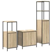 vidaXL Sonoma Eiken Badkamerkast Set Wastafel Met 2 Hoge Kasten Bewerkt Hout Stijlvolle Moderne Afwerking Binnenopslag Oplossing Voor Thuisorganisatie Wasruimte Eenheid Vrijstaande Planken Vanity