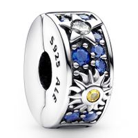 Pandora 792681C01 Bedel Clip-Stopper Celestial Sun-Star-Moon zilver-siliconen-kleurstenen meerkleurig