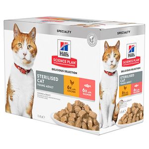 Hill&apos;s Science Plan Sterilised Cat Young Adult Multipack Kip/Zalm 12x85g