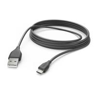 Hama Micro-USB-kabel (USB-A 2.0 mannelijk naar micro-USB oplaadkabel, 480 Mbit/s, 3 m, voor Samsung Galaxy S21/S20/S10/S9/S8, Huawei P30/P20, Xiaomi) zwart