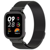 By Qubix - Milanese bandje met case - Zwart - Xiaomi Redmi Watch 3