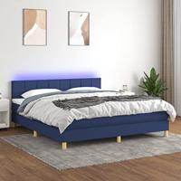 vidaXL Boxspring met matras en LED stof blauw 160x200 cm