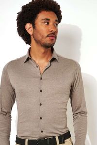 Desoto Slim Fit Jersey shirt lichtbruin, Effen