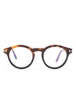 TOM FORD Eyewear lunettes de vue rondes à effet écailles de tortue - Marron