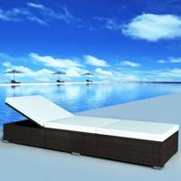 vidaXL Ligbed met kussen poly rattan bruin