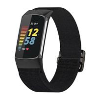 By Qubix - Compatible met Fitbit Charge 5 - Fitbit Charge 6 - Elastisch nylon bandje - Zwart - Compatible fitbit bandje