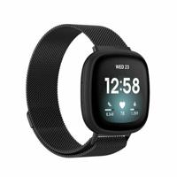 By Qubix - Compatible met Fitbit Versa 3/4 & Sense 1/2 milanese bandje - Large - Zwart - Compatible fitbit bandje