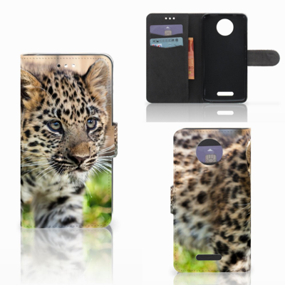 Motorola Moto C Plus Telefoonhoesje met Pasjes Baby Luipaard Motorola Moto C Plus Telefoonhoesje met Pasjes Baby Luipaard
