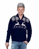 Kersttrui Navy met rits Rendier