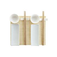 Sushi-set DKD Home Decor Bamboe Keramiek Wit Natuurlijk Orientaals 28,5 x 19,5 x 3,3 cm (9 Onderdelen) (28,5 x 19,5 x 3,3 cm)