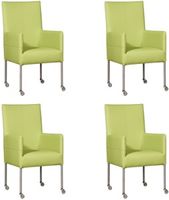 Set van 4 Felgroene leren moderne eetkamerstoelen Spark - poot rond rvs met wiel - Toledo Leer Lime (felgroen leer) - thumbnail