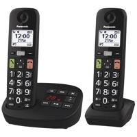 Panasonic KX-TGU132EXB Digitale telefoon, draadloos, met antwoordapparaat, basiseenheid en 2 handsets, lcd-display, grote toetsen, favoriete oproepen, compatibel met hoorapparaten, zwart