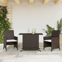 3-delige Bistroset met kussens poly rattan bruin - thumbnail