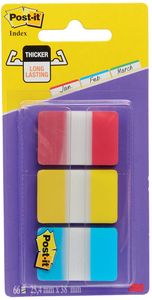 Post-it Index Strong, ft 25,4 x 38 mm, set van 3 kleuren (rood, geel en blauw), 22 tabs per kleur