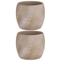 2x stuks bloempot in het mat cream stone keramiek voor kamerplant H22 x D24 cm - thumbnail