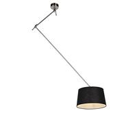 QAZQA - Modern Hanglamp met linnen kap zwart 35 cm - Blitz I staal | Woonkamer | Slaapkamer | Keuken - Linnen Cilinder |Langwerpig |Rond - E27 Geschikt voor LED - Max. 1 x 60 Watt