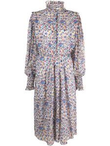 MARANT ÉTOILE robe fleurie mi-longue à col volanté - Blanc