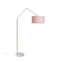 QAZQA - Moderne vloerlamp goud velours kap roze 50 cm - Editor | Woonkamer | Slaapkamer - Stof Langwerpig - E27 Geschikt voor LED - Max. 1 x 60 Watt