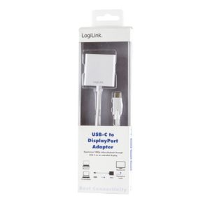 LogiLink UA0246A USB / DisplayPort Adapter [1x USB 3.2 Gen 2 stekker C (USB 3.1) - 1x DisplayPort bus] Wit 14.00 cm