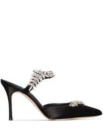 Manolo Blahnik Lurum 90mm crystal- embellished satin mules - Noir