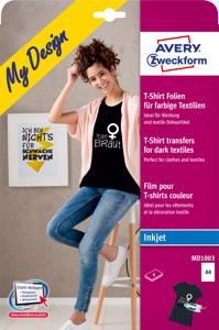 Avery-Zweckform My Design T-Shirt MD1003 Inkjet-textielfolie DIN A4 Voor gekleurd textiel, Geoptimaliseerd voor inkjet 4 vellen