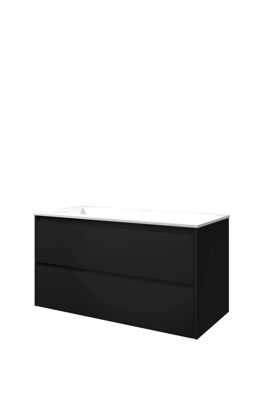 Proline polystone Elegant wastafelonderkast met 2 lades en polystone wastafel met 1 kraangat 100 x 54,5 x 46 cm, mat zwart / glanzend wit Proline polystone Elegant wastafelonderkast met 2 lades en polystone wastafel met 1 kraangat 100 x 54,5 x 46 cm, mat zwart / glanzend wit