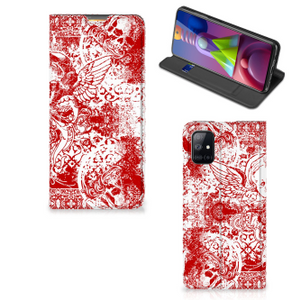 Mobiel BookCase Samsung Galaxy M51 Angel Skull Rood