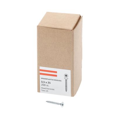 Spaanplaatschroef verzinkt platkop torx-15 3.5X25 voldraad (200) Spaanplaatschroef verzinkt platkop torx-15 3.5X25 voldraad (200)