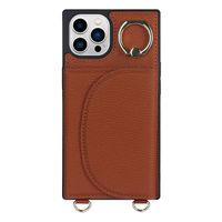 iPhone 14 hoesje - Backcover - Pasjeshouder - Portemonnee - Ringhouder - Koord - Kunstleer - Bruin