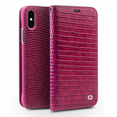 Qialino - echt lederen luxe wallet hoes - iPhone X / XS - Croco roze