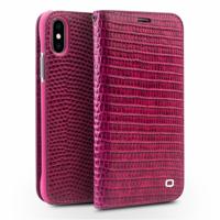 Qialino - echt lederen luxe wallet hoes - iPhone X / XS - Croco roze