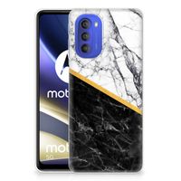 Motorola Moto G51 5G TPU Siliconen Hoesje Marmer Wit Zwart - Origineel Cadeau Man - thumbnail