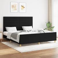 vidaXL Bedframe met hoofdeinde stof zwart 160x200 cm, bed, ledikant, tweepersoonsbed, slaapmeubel, bedbodem, bedden, slaapmeubels, slaapmeubelen