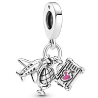 Pandora 799435C01 Hangbedel Airplane Globe and Suitcase zilver-emaille roze - thumbnail