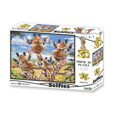 Prime 3d Puzzel Selfie Giraffe Karton 63-delig