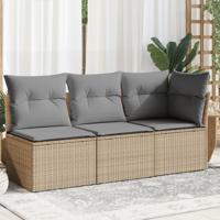 Tuinbank 3-zits met kussens poly rattan beige - thumbnail