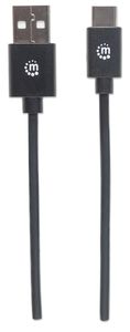 Manhattan USB-kabel USB 2.0 USB-A stekker, USB-C stekker 3.00 m Zwart 354936