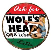 Ask For Wolf&apos;s Head Oil And Lubes Pin-Up Metalen Bord 76 cm - thumbnail