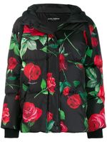 Dolce & Gabbana doudoune à fleurs et capuche - Noir - thumbnail