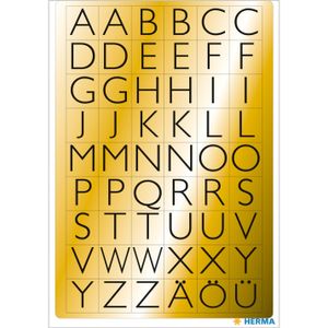 Stickervelletjes met 216x stuks alfabet plak letters A tot Z zwart/goud 13x12 mm