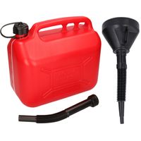 Jerrycan rood voor brandstof van 10 liter met een handige grote trechter - thumbnail