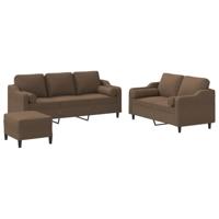 vidaXL 3-delige Loungeset met kussens stof bruin, fauteuil, 3-zitsbank, sofa, 2-zitsbank, bank, 2 zitsbank, zitbank, fauteuil stoel, 2 zits bank