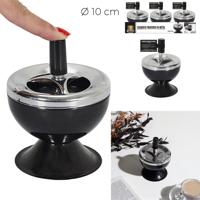 Home Deco Factory Asbak - D10 cm - metaal - zwart - drukknop - draaiasbak