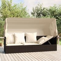 Loungebed met luifel en kussens poly rattan bruin - thumbnail