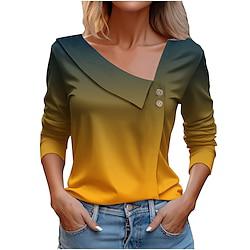 Dames Overhemd Blouse nappi Afdrukken Dagelijks Casual Lange mouw V-hals Geel Lente zomer Lightinthebox