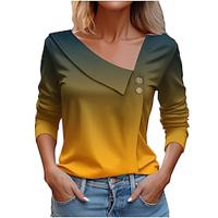 Dames Overhemd Blouse nappi Afdrukken Dagelijks Casual Lange mouw V-hals Geel Lente zomer Lightinthebox - thumbnail