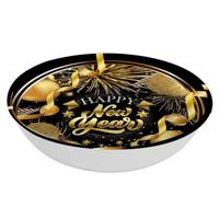 FIESTAS GUIRCA Herbruikbare nieuwjaarsschaal (32 cm), tafeldecoratie voor nieuwjaarsfeesten en feestelijke feesten, ideaal voor elegante en feestelijke gelegenheden, zwart en goud