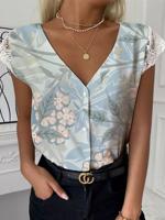 Casual Printed V Neck Short sleeve Top