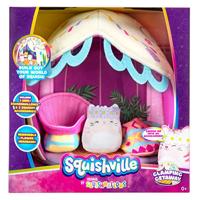Squishville SQM0210 - Glamping Set, superweiches Zelt mit 5cm Mini-Squishmallows Plüschfigur und Zubehör