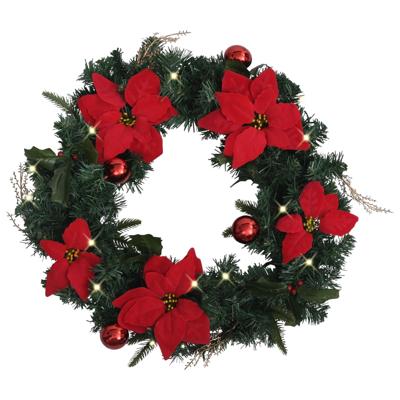vidaXL Kerstkrans met LED-lampjes 60 cm PVC groen vidaXL Kerstkrans met LED-lampjes 60 cm PVC groen